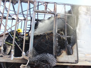 Carga e carroceria foram incineradas (Foto: Catarina Costa / G1 PI)
