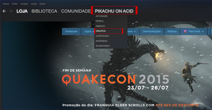 Clique em seu nome de usuário e depois na opção “Grupos” (Foto: Divulgação) Clique em seu nome de usuário e depois na opção “Grupos” (Foto: Divulgação)