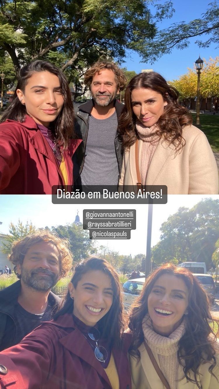 Giovanna Antonelli, Rayssa Bratillieri e Nicolas Pauls em filmagem na Argentina  (Foto: Reprodução/Instagram)