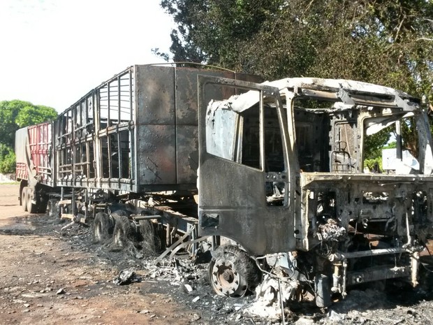 Caminhão queimado em Aliança do Tocantins (Foto: Bombeiros/ Divulgação)