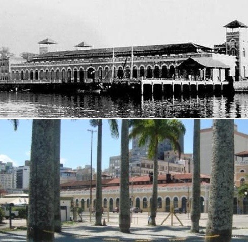Mercado Público em 1940 e em 2012 (Foto: Desterro Hoje/Divulgação)