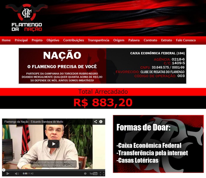 Frame Site Flamengo Arrecadação (Foto: Reprodução)