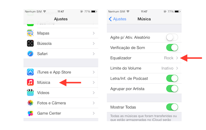 Acessando o equalizador de áudio do iOS (Foto: Reprodução/Marvin Costa)