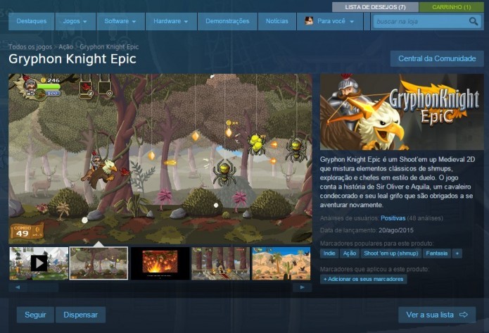 Gryphon Knight Epic pode ser adquirido através de sua página na Steam (Foto: Reprodução/Paulo Vasconcellos)