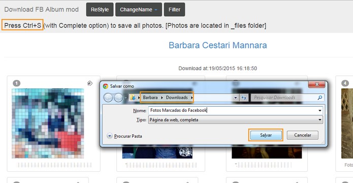 Selecione a pasta para salvar as fotos marcadas no computador (Foto: Reprodução/Barbara Mannara)