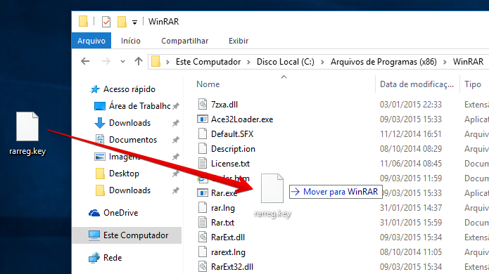 Mova o arquivo de registro para a pasta do WinRAR (Foto: Reprodução/Helito Bijora)