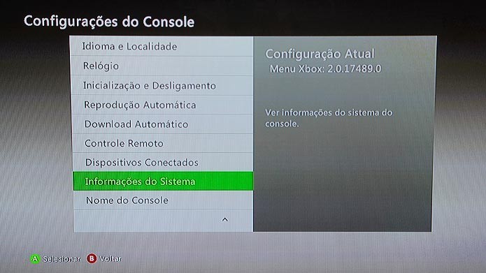 Anote o número de série do Xbox 360 localizado em Informações do Sistema (Foto: Reprodução/Tais Carvalho)