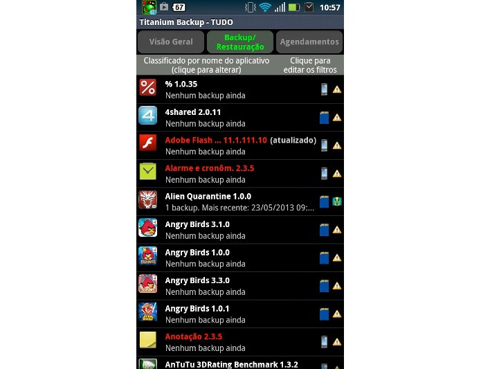 Tela inicial do Titanium Backup (Foto: Reprodução) Tela inicial do Titanium Backup (Foto: Reprodução)