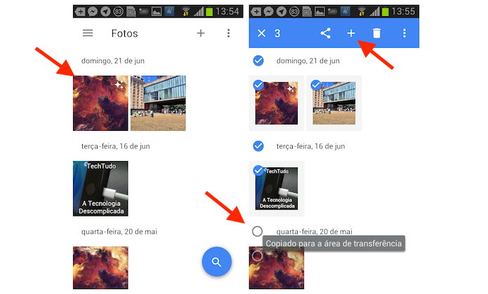 Selecionando as imagens que serão utilizadas em uma nova colagem do Google Photos para Android (Foto: Reprodução/Marvin Costa)