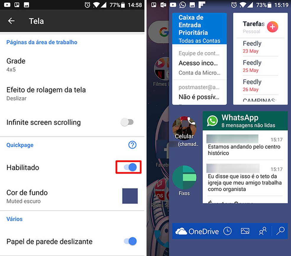 Action Launcher 3 tem QuickPage que adiciona espaço a mais na tela inicial (Foto: Reprodução/Elson de Souza)
