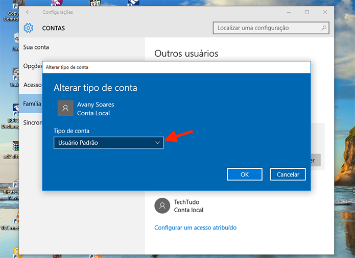 Visualizando as opções para tipo de conta do Windows 10 (Foto: Reprodução/Marvin Costa)
