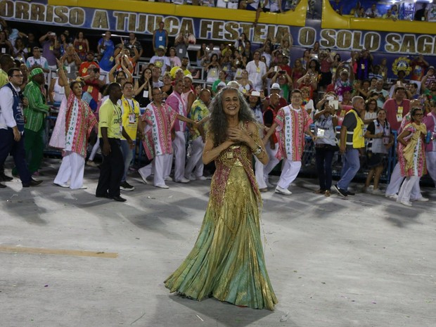 Maria Bethânia em desfile da Mangueira na Marquês de Sapucaí, no Centro do Rio (Foto: Andre Freitas/ Ag. News)