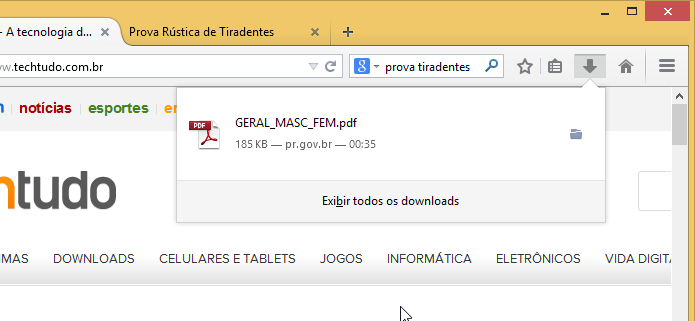 Arquivo PDF tratado como um download normal pelo Firefox (Foto: Reprodução/Helito Bijora)