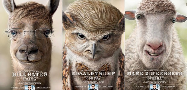 Gates, Trump e Zuckerberg aparecem em versões de animais em campanha de revista (Foto: Divulgação)