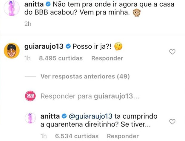 Após cantada de Anitta, Gui Araújo se convida pra ir na casa da cantora (Foto: Reprodução/Instagram) Após cantada de Anitta, Gui Araújo se convida pra ir na casa da cantora (Foto: Reprodução/Instagram)