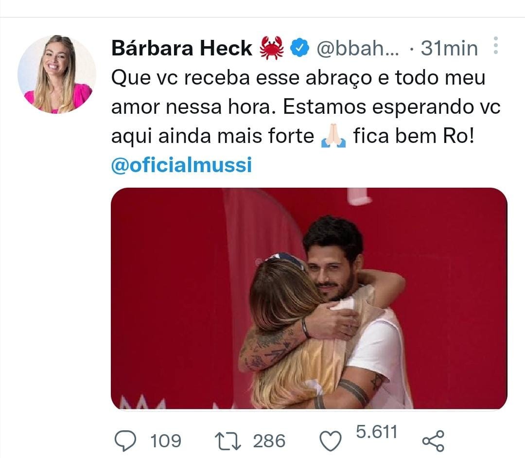 Barbara Heck sobre Rodrigo (Foto: Reprodução/Twitter)