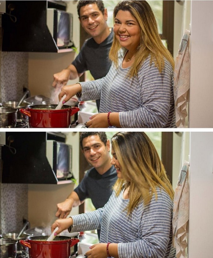 Fabiana Karla e o parceiro cozinhando juntos (Foto: Arquivo Pessoal)