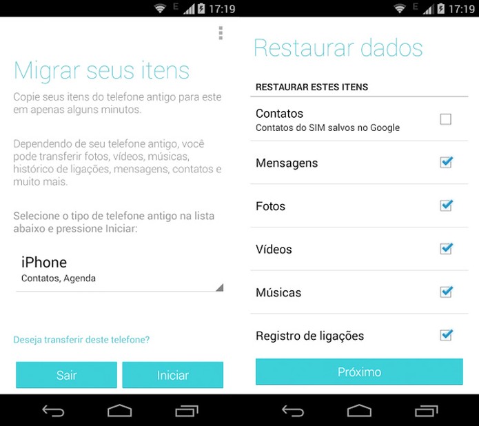 Aplicativo Migração Motorola rodando no novo Moto G (Foto: Reprodução)