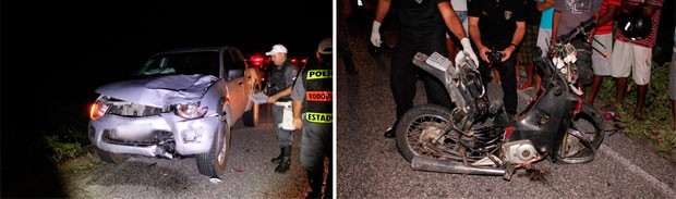 Acidente aconteceu na zona rural de Grossos; Homem e mulher estavam na moto, que teria invadido a contramão (Foto: Marcelino Neto)