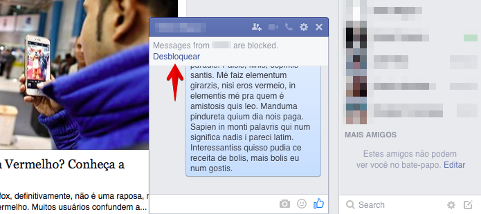 Desbloqueando mensagens de um amigo (Foto: Reprodução/Helito Bijora)