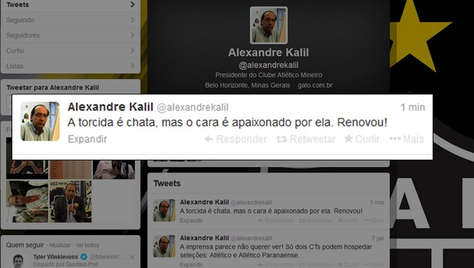 twitter Alexandre Kalil renovação Ronaldinho (Foto: Reprodução / Twitter)