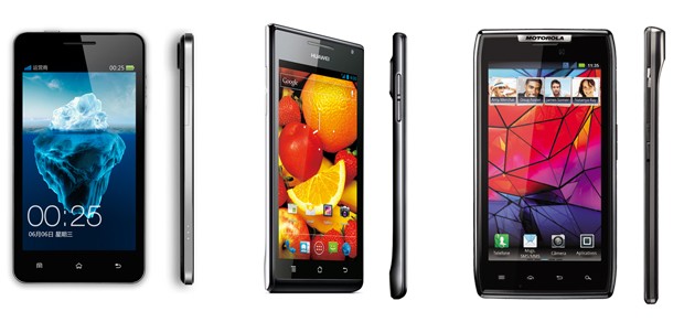 Lado a lado: OPPO Finder, Huawei Ascend P1s e Motorola RAZR (Foto: Reprodução)