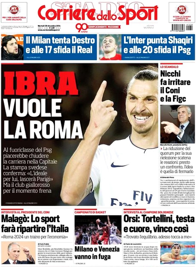 capa Jornal Ibrahimovic Corriere Dello Sport (Foto: Reprodução / Corriere Dello Sport)