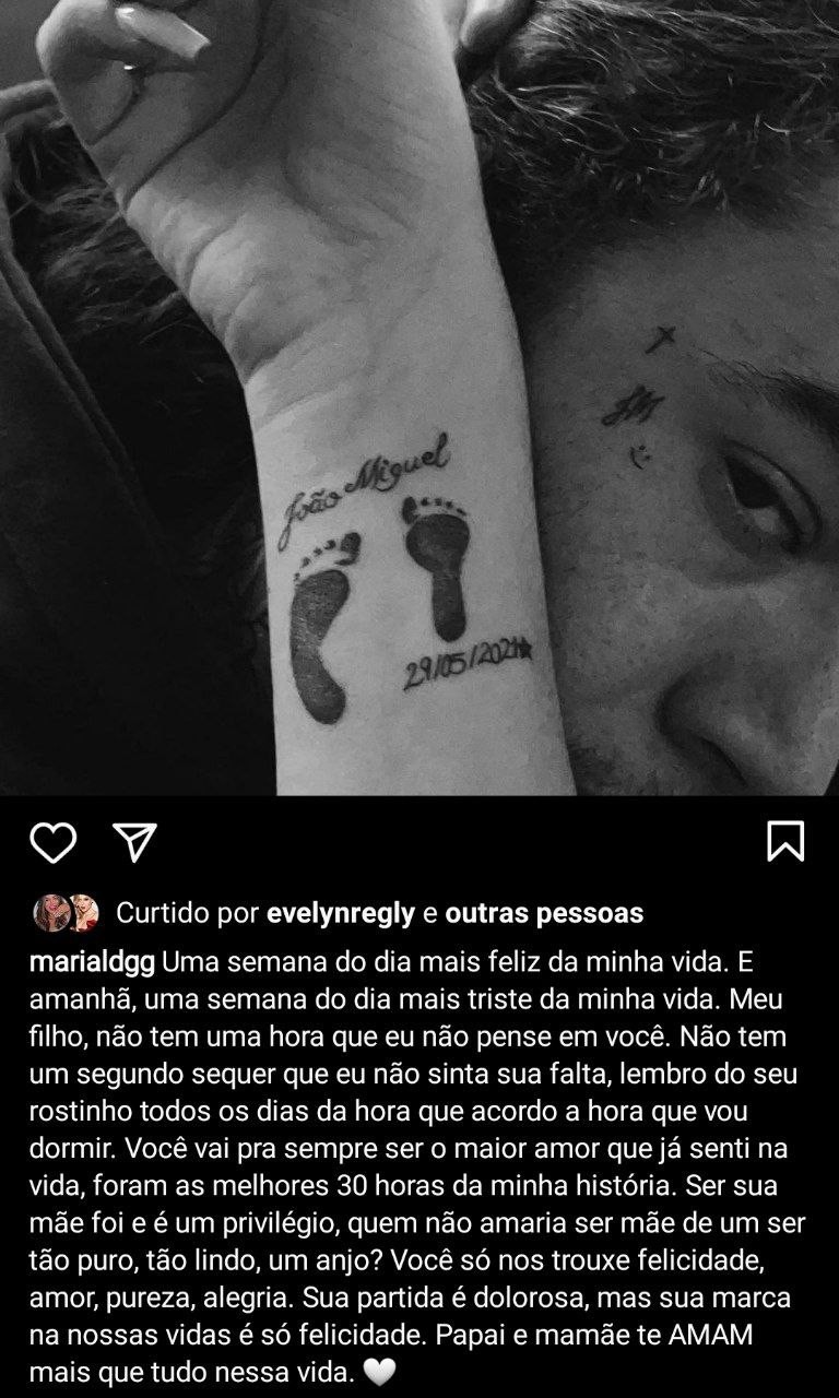 Maria Lina mostra tatuagem e faz homenagem ao filho (Foto: Reprodução/Instagram)