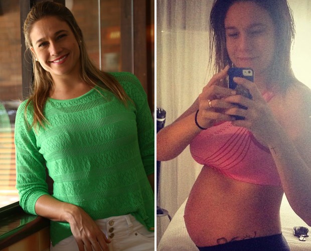 Fernanda Gentil: barriguinha aos 3 meses e gravidez plena aos 7 (Foto: Raphael Dias/Gshow e Arquivo Pessoal)