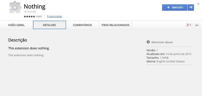 Nothing, uma extensão para Chrome que não faz nada (Foto: Reprodução/Raquel Freire)