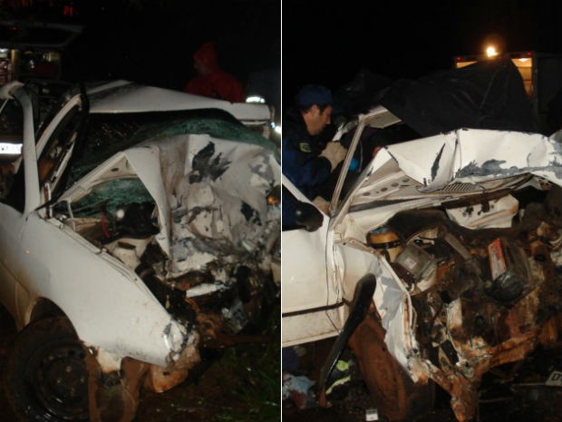 Os dois automóveis ficaram destruídos (Foto: Polícia Civil/Divulgação)