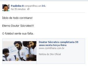 Paulinho faz homenagem ao 'aniversário' de Sócrates (Foto: Divulgação/Facebook)