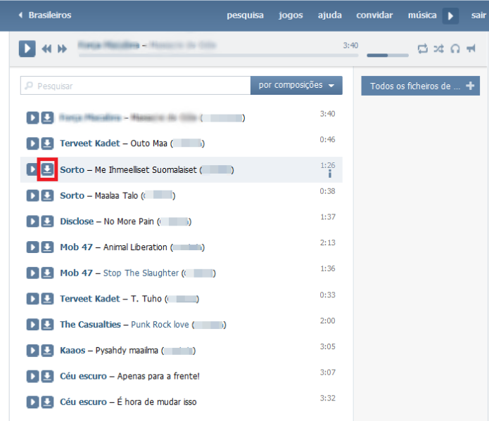 Fazendo o download da música da comunidade para o computador (Foto: Reprodução/Lívia Dâmaso)