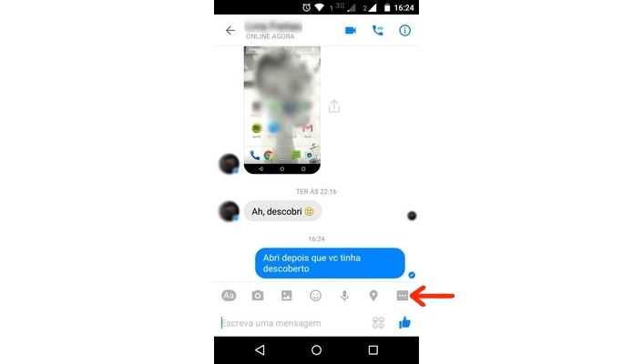 Destaque para botão mais do Facebook Messenger (Foto: Reprodução/ Raquel Freire)