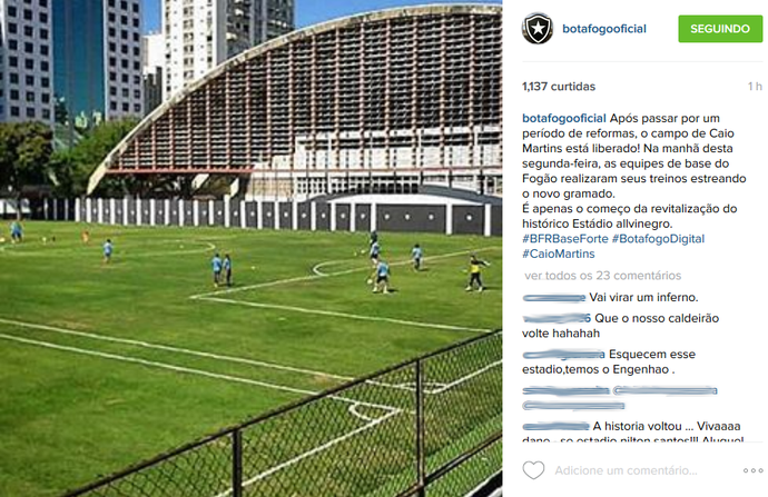 Categorias de base do Botafogo treinaram no Caio Martins nesta segunda-feira (Foto: Reprodução/Instagram)
