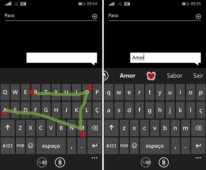 Word Flow do Windows Phone adiciona movimentos swype à escrita do sistema (Foto: Reprodução/Elson de Souza)