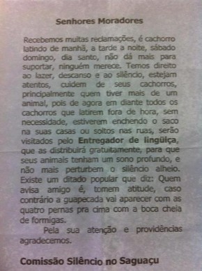 Carta Anonima Enviada A Moradores De Bairro De Joinville Ameaca