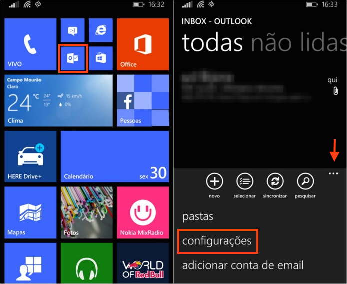Acessando as configurações do Outlook (Foto: Reprodução/Helito Bijora)