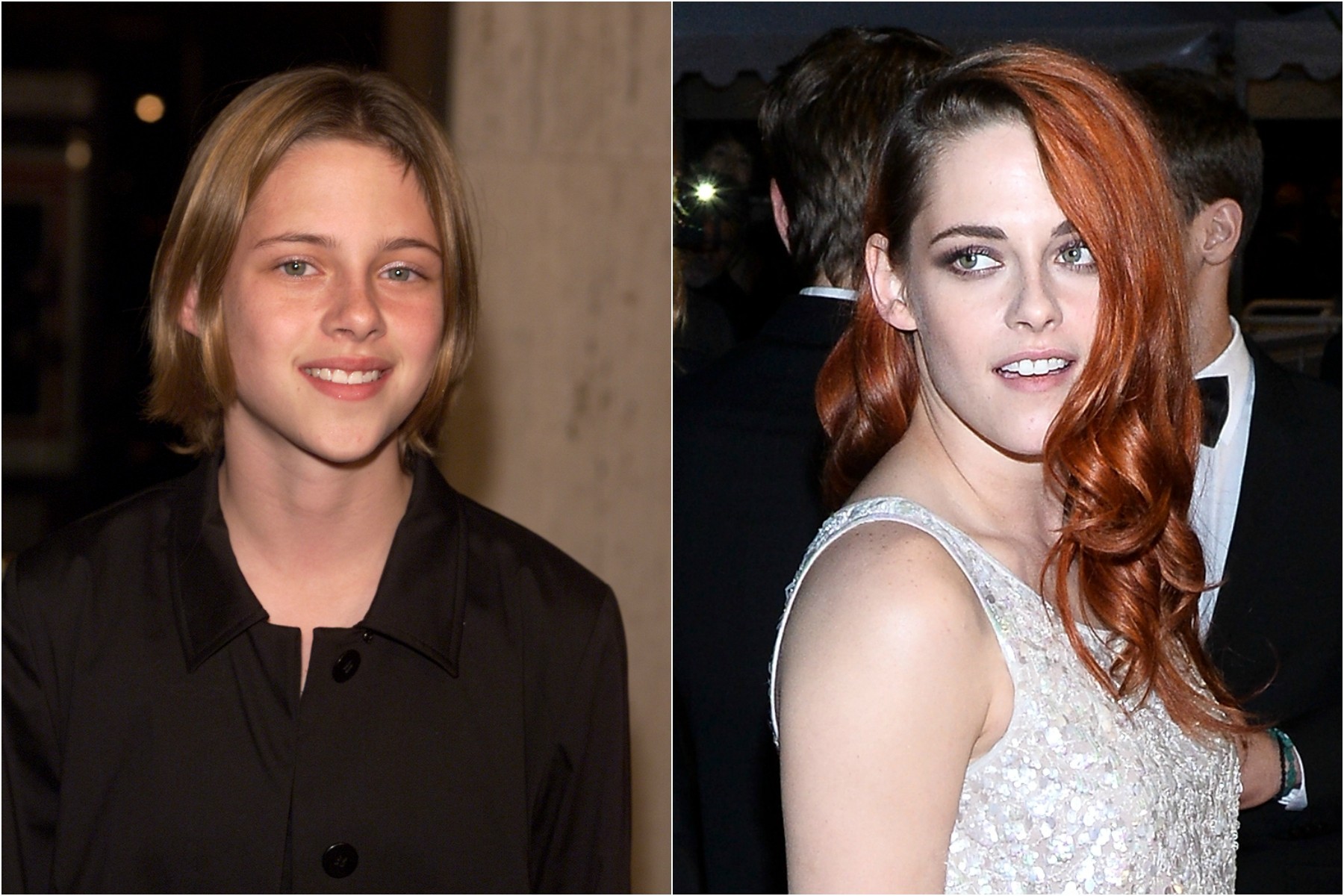 Kristen Stewart aos 11 anos já fazia cinema: na foto à esquerda, de março de 2002, a atriz comparece à première de 'O Quarto do Pânico'. Agora ela está com 24 anos de vida. (Foto: Getty Images)