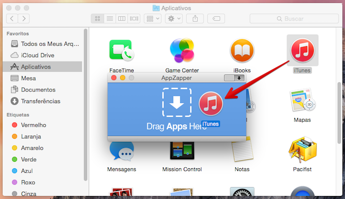Arraste o iTunes para dentro da janela do aplicativo (Foto: Reprodução/Helito Bijora) 