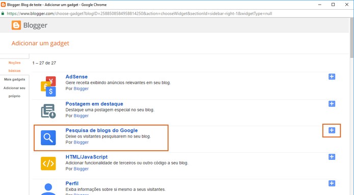 Adicione o gadget que preferir no seu blog do Blogger (Foto: Reprodução/Barbara Mannara)