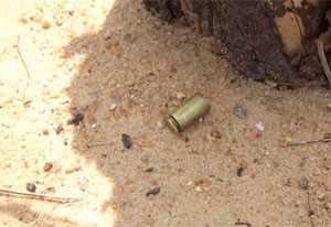 Capsulas de pistola foram encontradas no local do crime (Foto: Marcelino Neto)