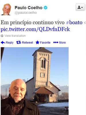 Paulo Coelho publicou mensagem e foto em seu perfil no Twitter (Foto: Reprodução/Twitter) Paulo Coelho publicou mensagem e foto em seu perfil no Twitter (Foto: Reprodução/Twitter)