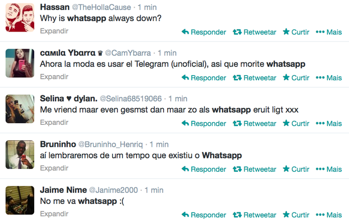 Usuários de todo o mundo reclamam no Twitter sobre a queda do Whatsapp (Foto: Reprodução / TechTudo)