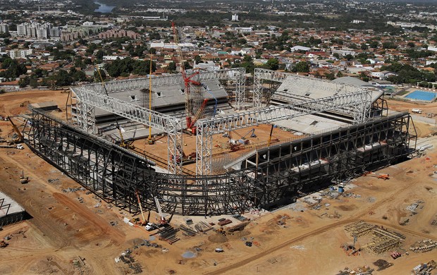 Instalação dos pórticos da cobertura da Arena Pantanal foi concluída (Foto: Edson Rodrigues/Secopa-MT)