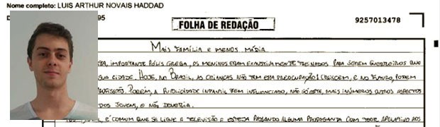 Trecho de redação de Luiz Arthur Haddad, Minas Gerais. (Foto: Reprodução/Divulgação)