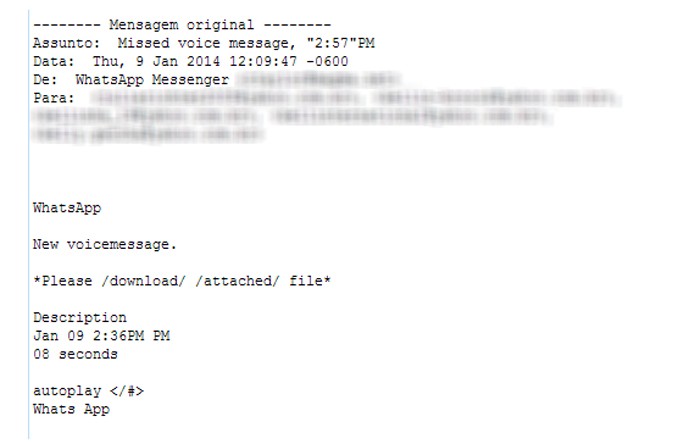 Whatsapp email (Foto: Reprodução/blogs.eset) Whatsapp email (Foto: Reprodução/blogs.eset)