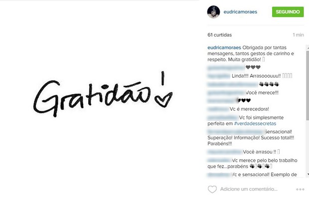Drica Moraes agradecendo os fãs (Foto: Instagram / Reprodução)