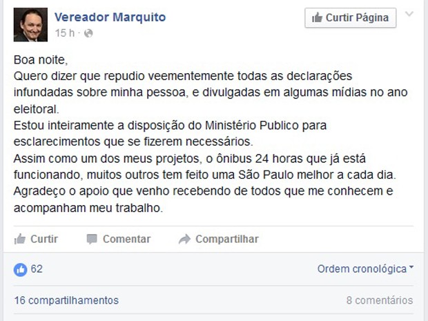 Em nota divulgada nas redes sociais, Marquito nega denúncias feitas por ex-funcionários (Foto: Reprodução/Facebook)