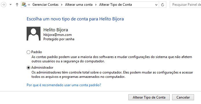 Alterando o tipo de conta (Foto: Reprodução/Helito Bijora)